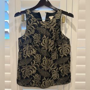 J Crew Factory Black/Gold Jacquard Sleeveless Top